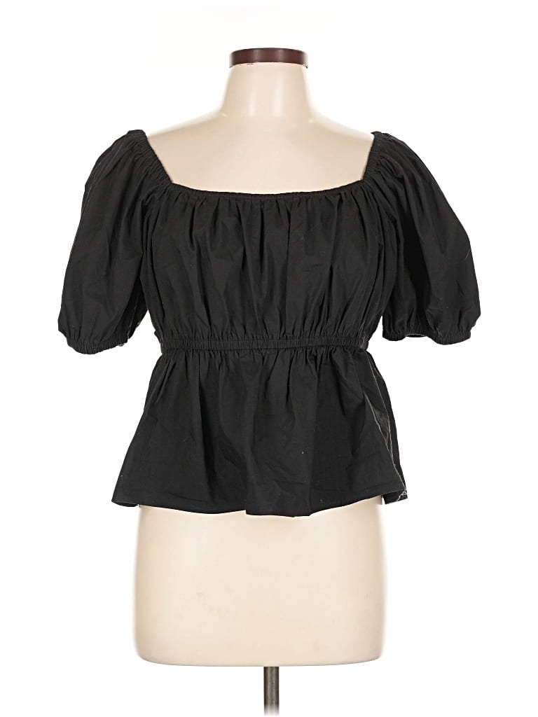 Pre-owned Express Short Sleeve Blouse In Black