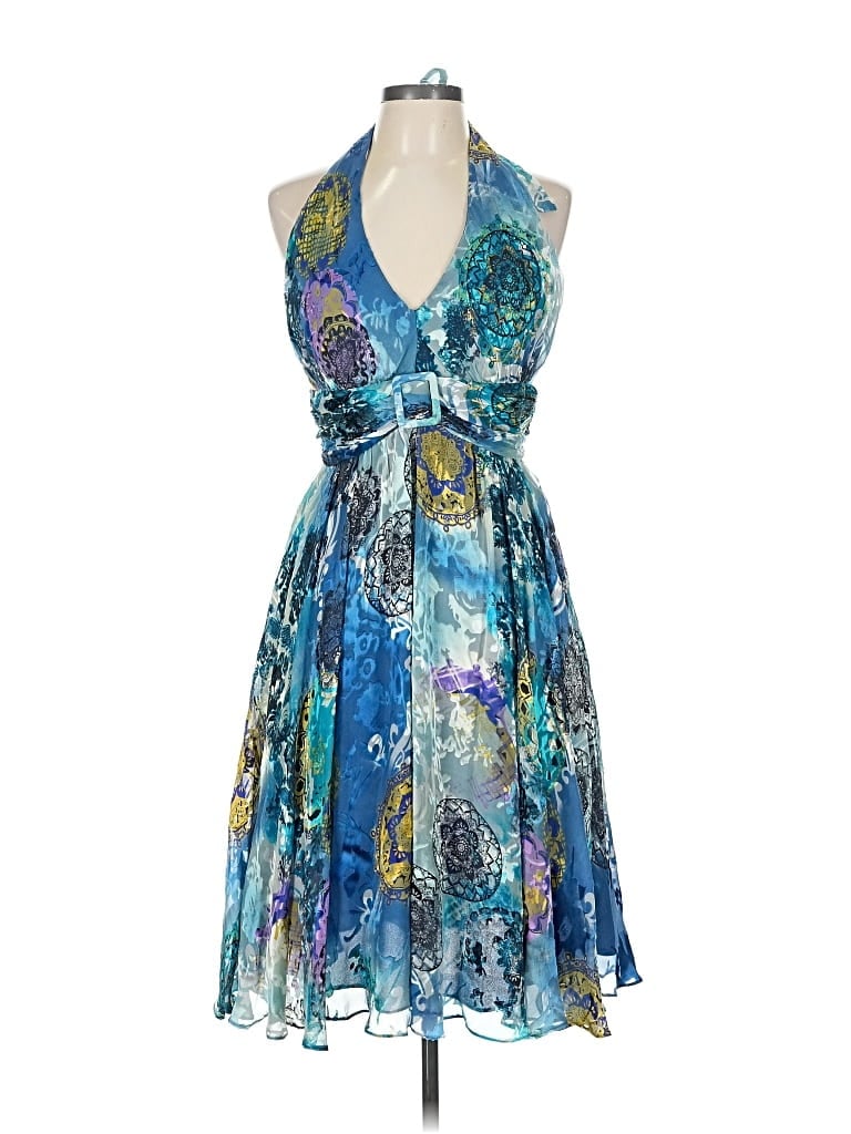 Pre-owned Suzi Chin For Maggy Boutique Cocktail Dress In Blue