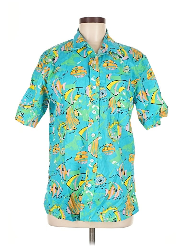 Pre-owned Tipsy Elves Short Sleeve Button Down Shirt In Blue