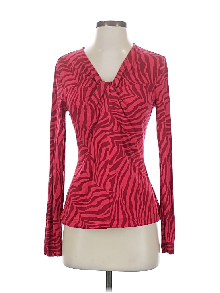 Pre-owned Cabi Long Sleeve Top Red Plunge Neckline Tops