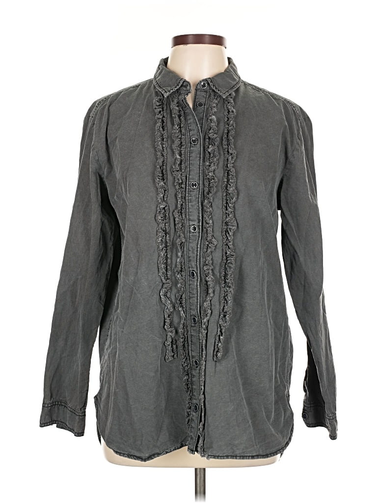 Pre-owned Pilcro By Anthropologie Long Sleeve Button Down Shirt In Gray