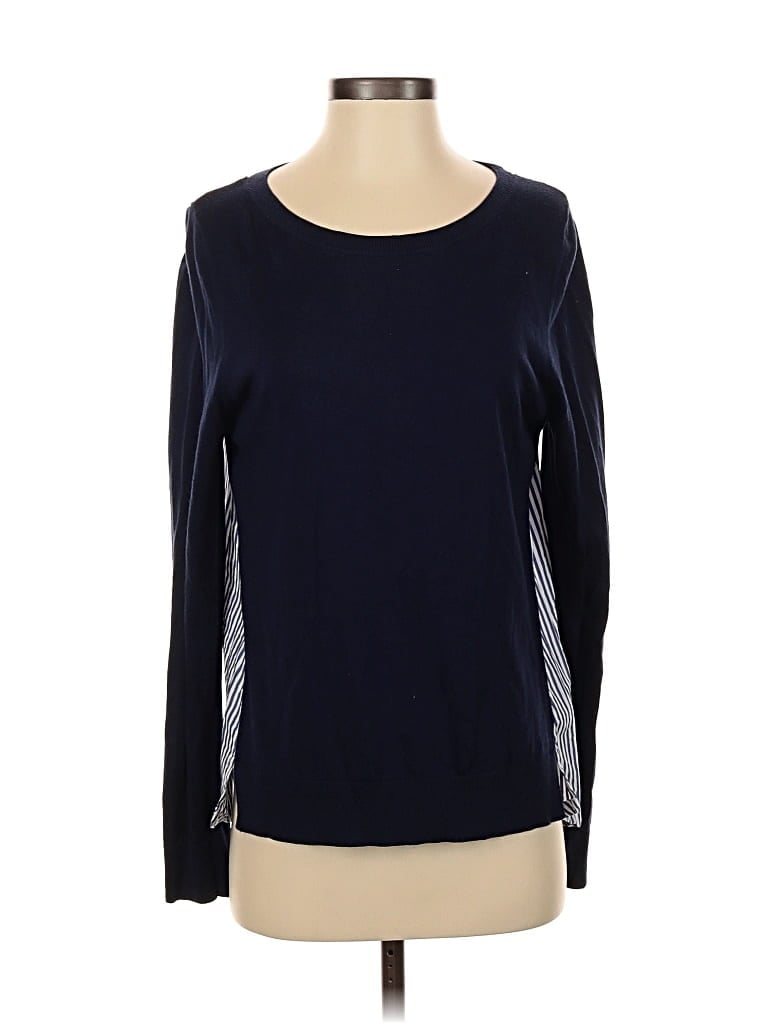 Pre-owned Halogen Long Sleeve Top Blue Crew Neck Tops