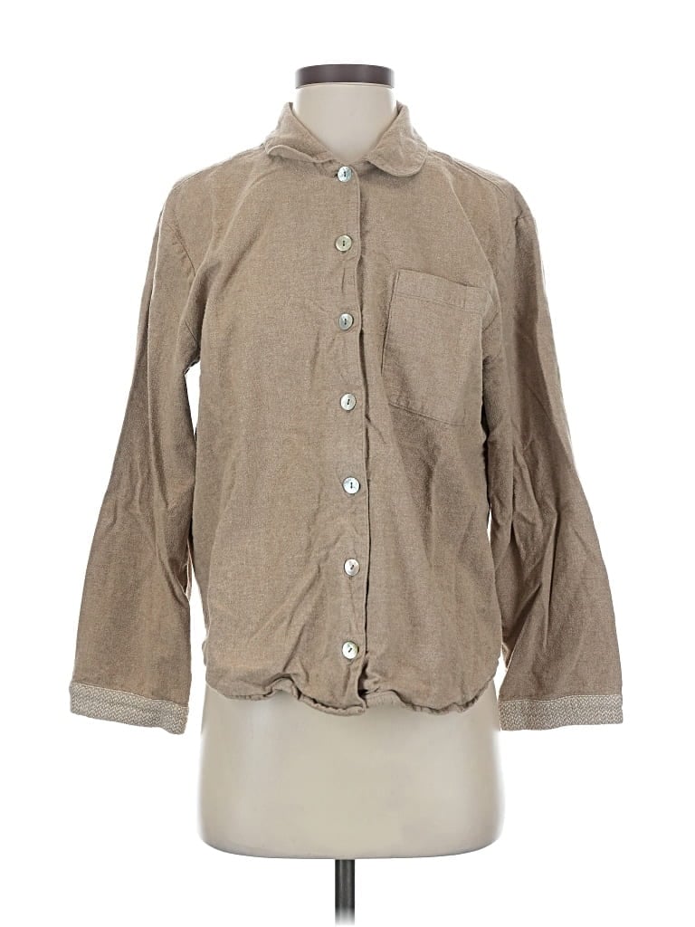 Pre-owned Coyuchi Long Sleeve Button Down Shirt In Brown