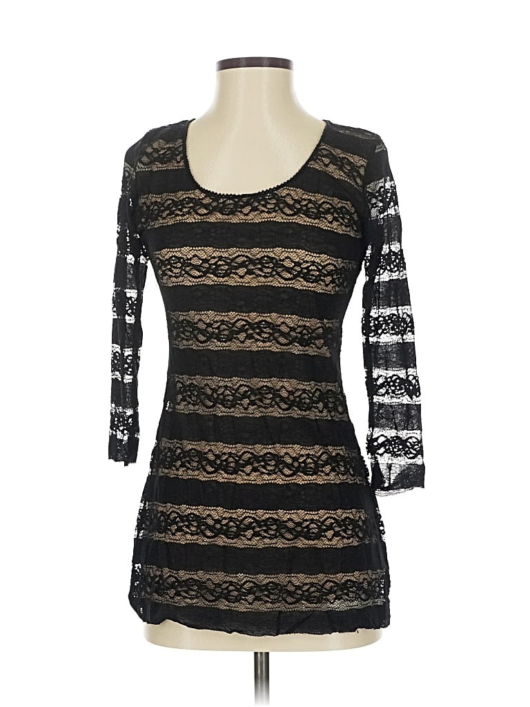 Pre-owned Max Studio 3/4 Sleeve Top Black Stripes Pattern Scoop Neck Tops