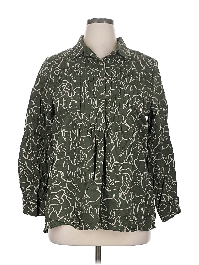 Pre-owned Coldwater Creek 3/4 Sleeve Blouse In Green