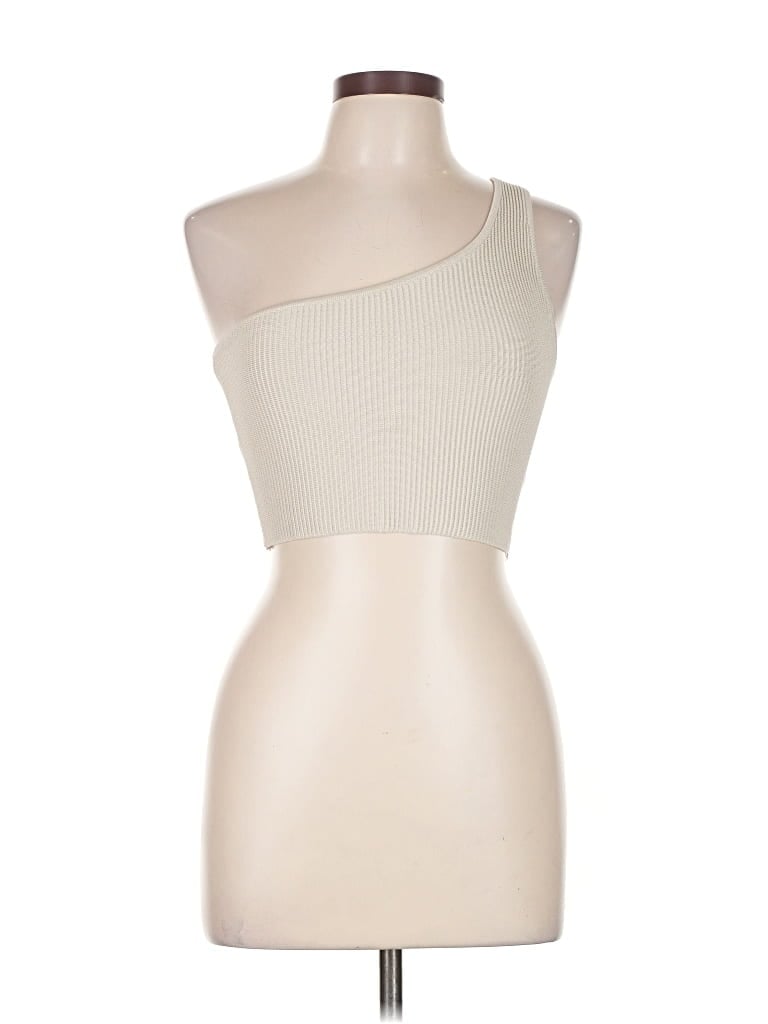 Pre-owned Babaton Tank Top Ivory One Shoulder Neckline Tops In White