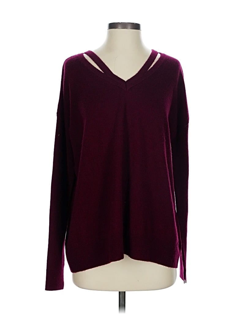 Pre-owned White + Warren Wool Pullover Sweater In Burgundy