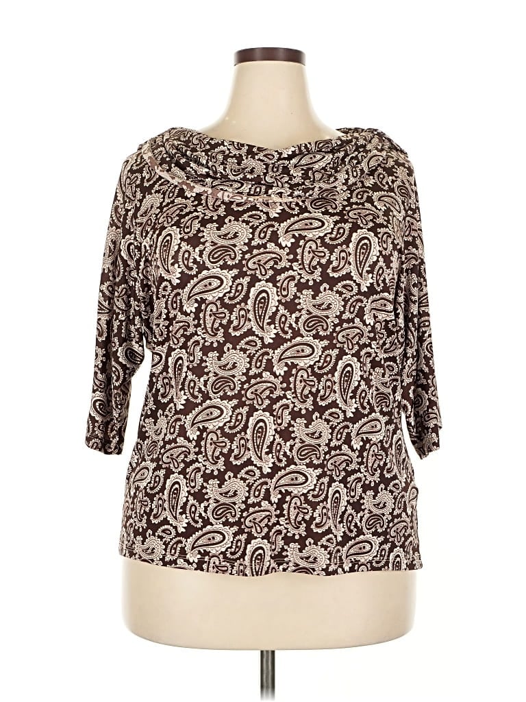 Pre-owned Assorted Brands 3/4 Sleeve Blouse In Brown