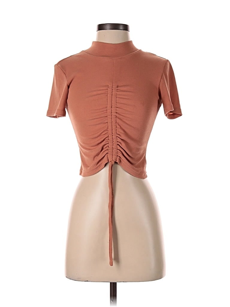 Pre-owned Grace Short Sleeve Top Brown Mock Neckline Tops