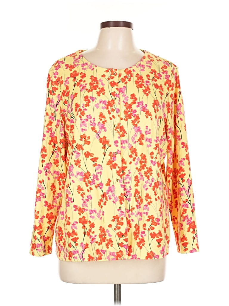 Pre-owned Quacker Factory Long Sleeve Blouse In Yellow