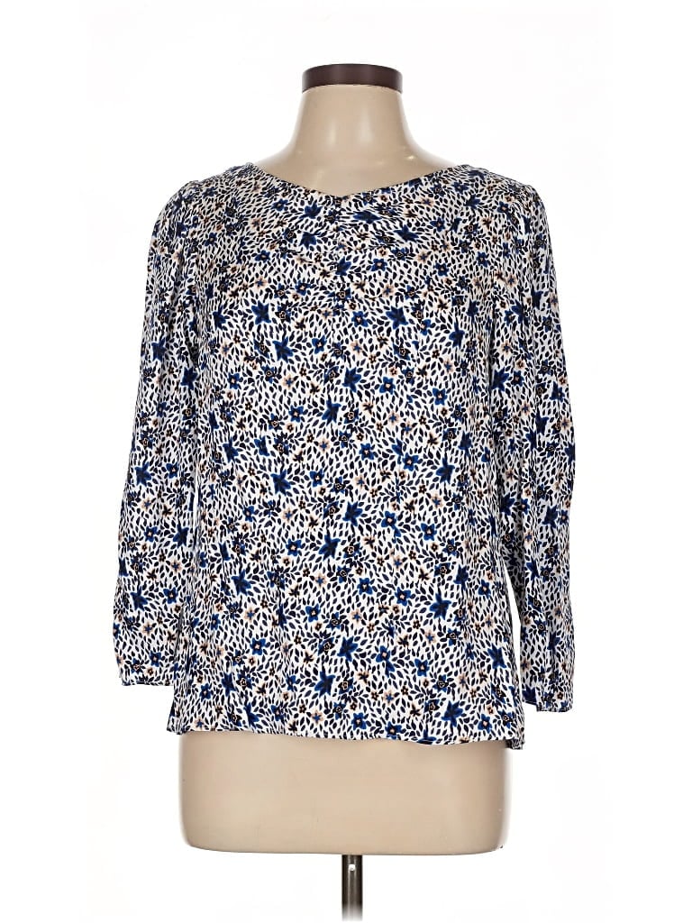 Pre-owned Rebecca Taylor 3/4 Sleeve Silk Top Blue Boatneck Tops