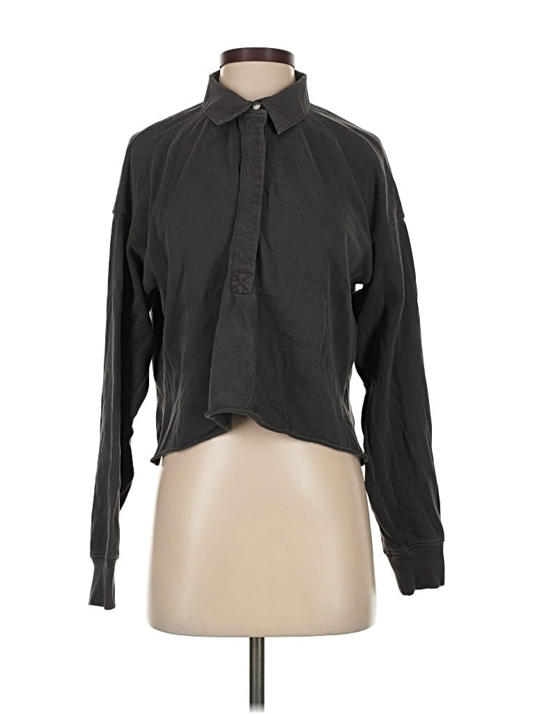 Pre-owned Aerie Long Sleeve Polo Shirt In Black