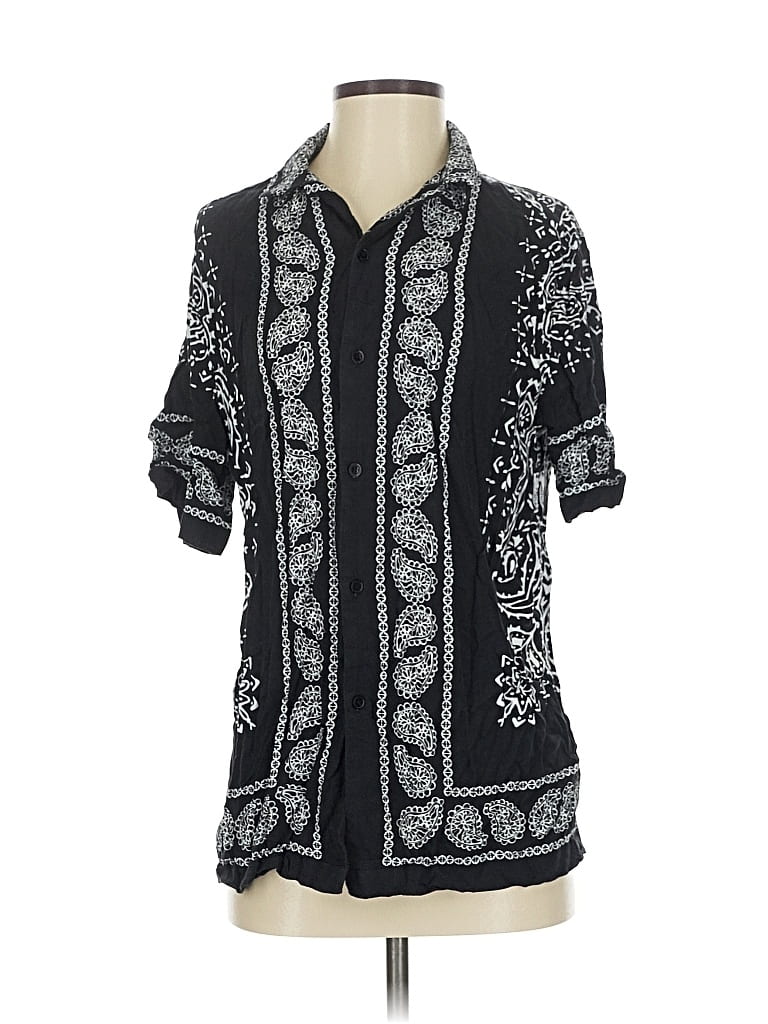 Pre-owned Asos Design 3/4 Sleeve Button Down Shirt In Black