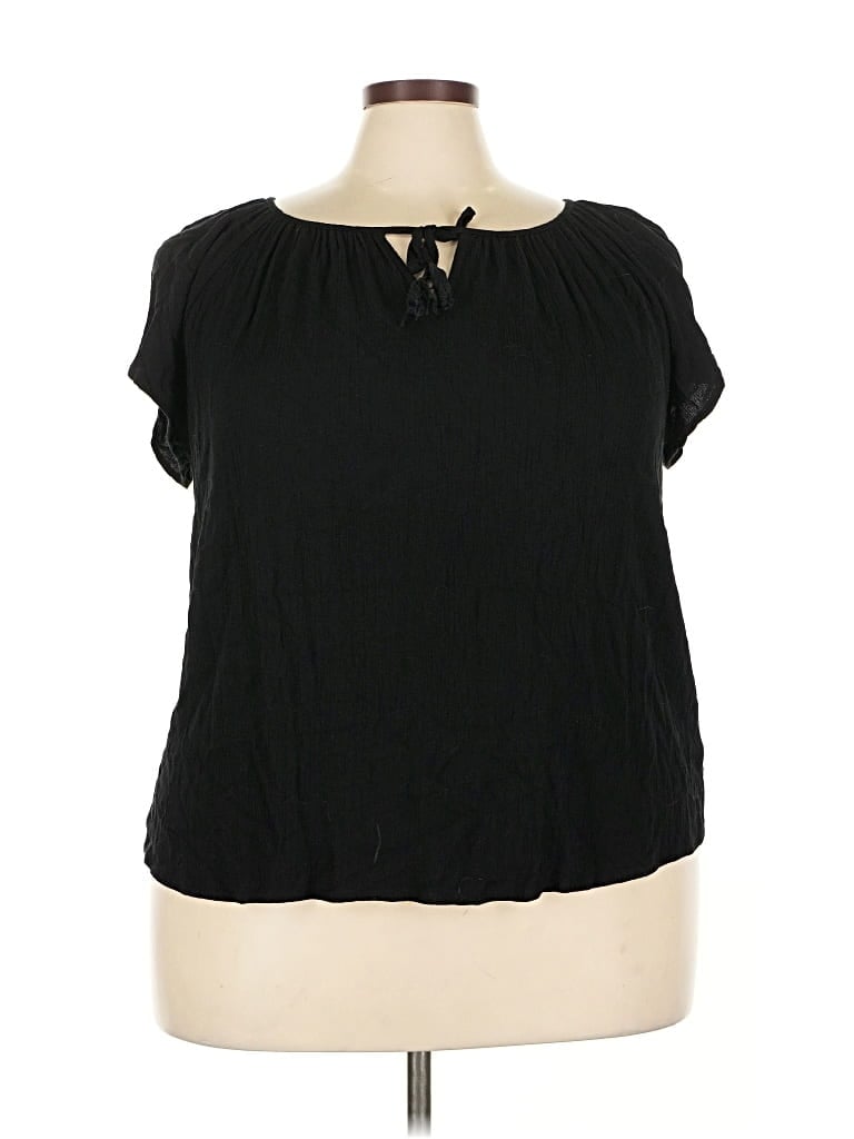Pre-owned Karen Kane Short Sleeve Blouse In Black