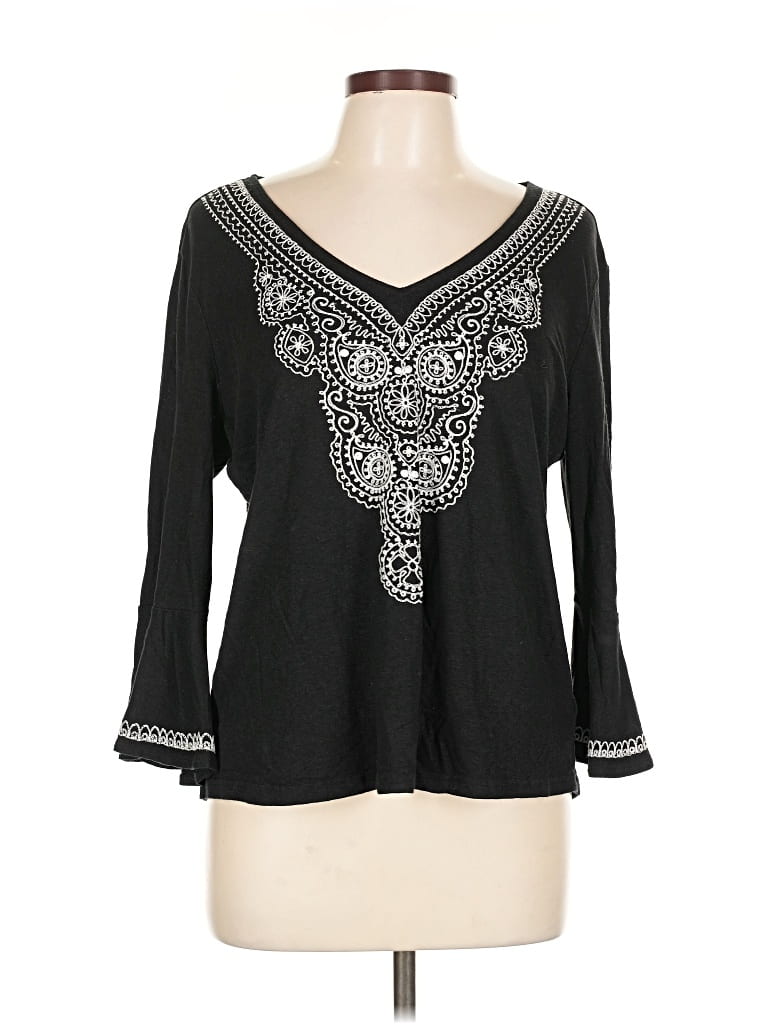 Pre-owned Nic + Zoe Long Sleeve Blouse In Black
