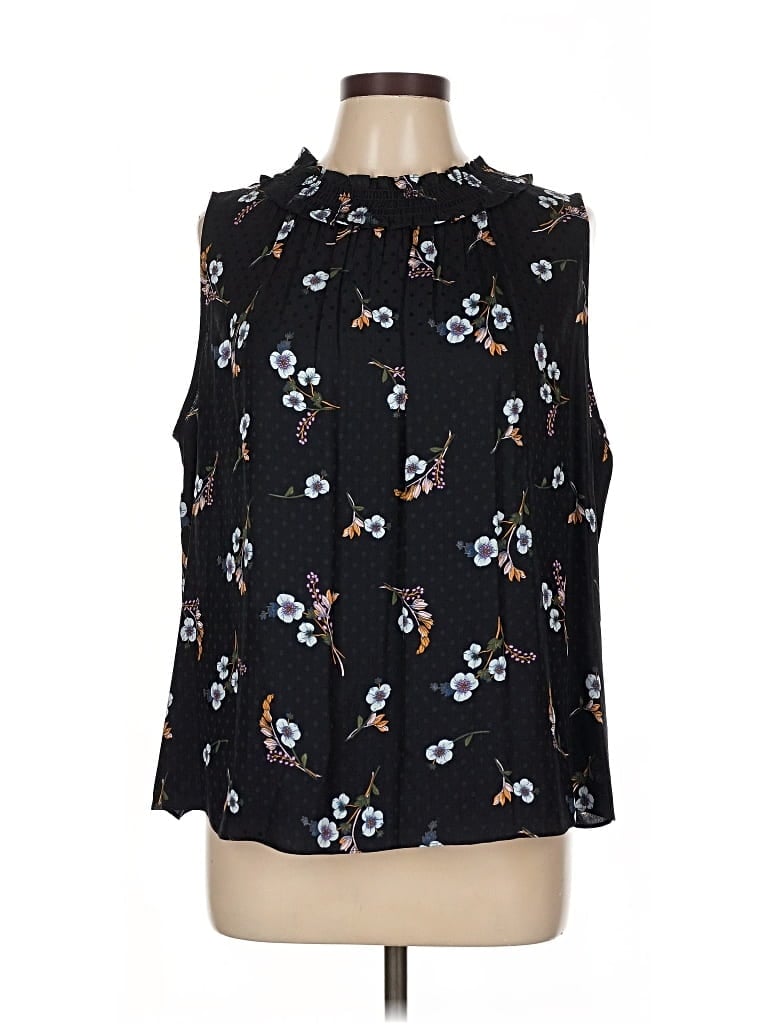 Pre-owned Rebecca Taylor Sleeveless Silk Top Black Ruffles Neckline Tops