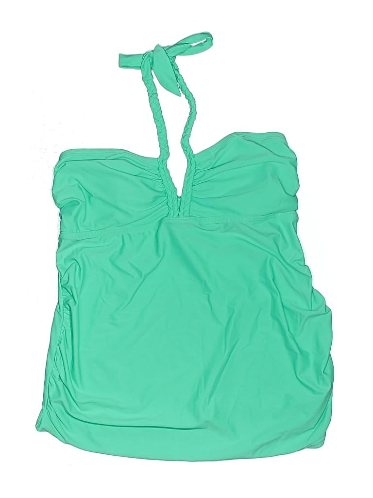 Pre-owned Liz Lange Maternity Swimsuit Top Green Solid Pattern Swimwear