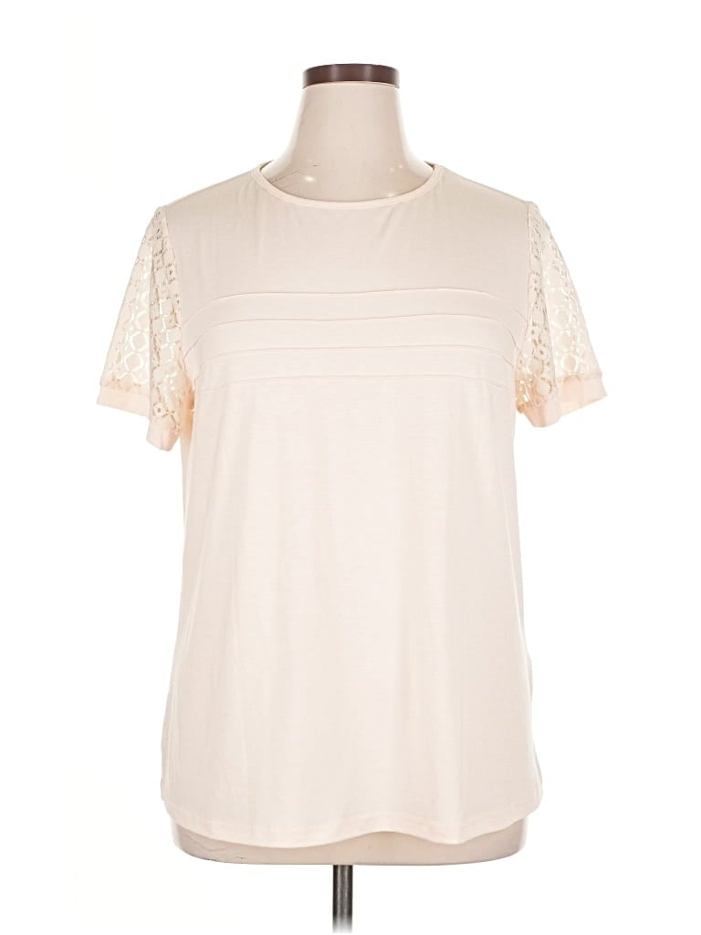 Pre-owned Automet Short Sleeve Top Ivory Mock Neckline Tops In White