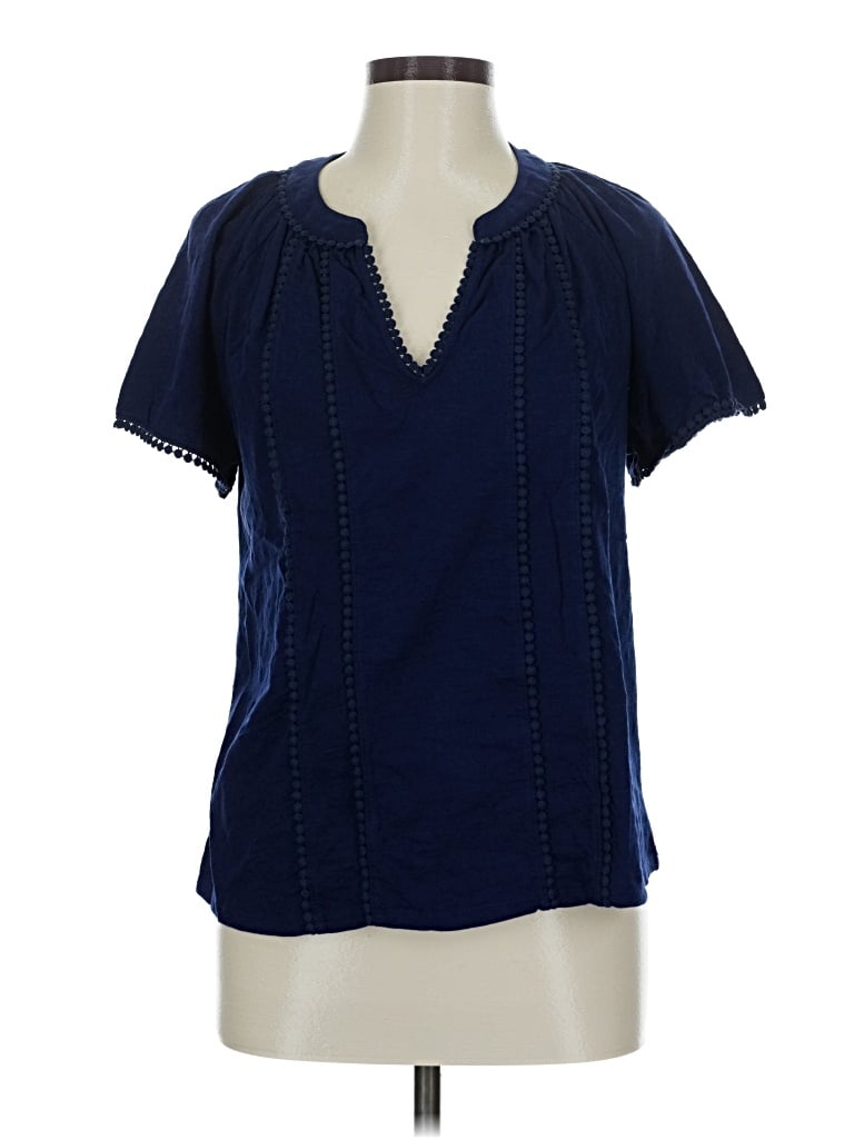 Pre-owned Lands' End Short Sleeve Blouse In Blue