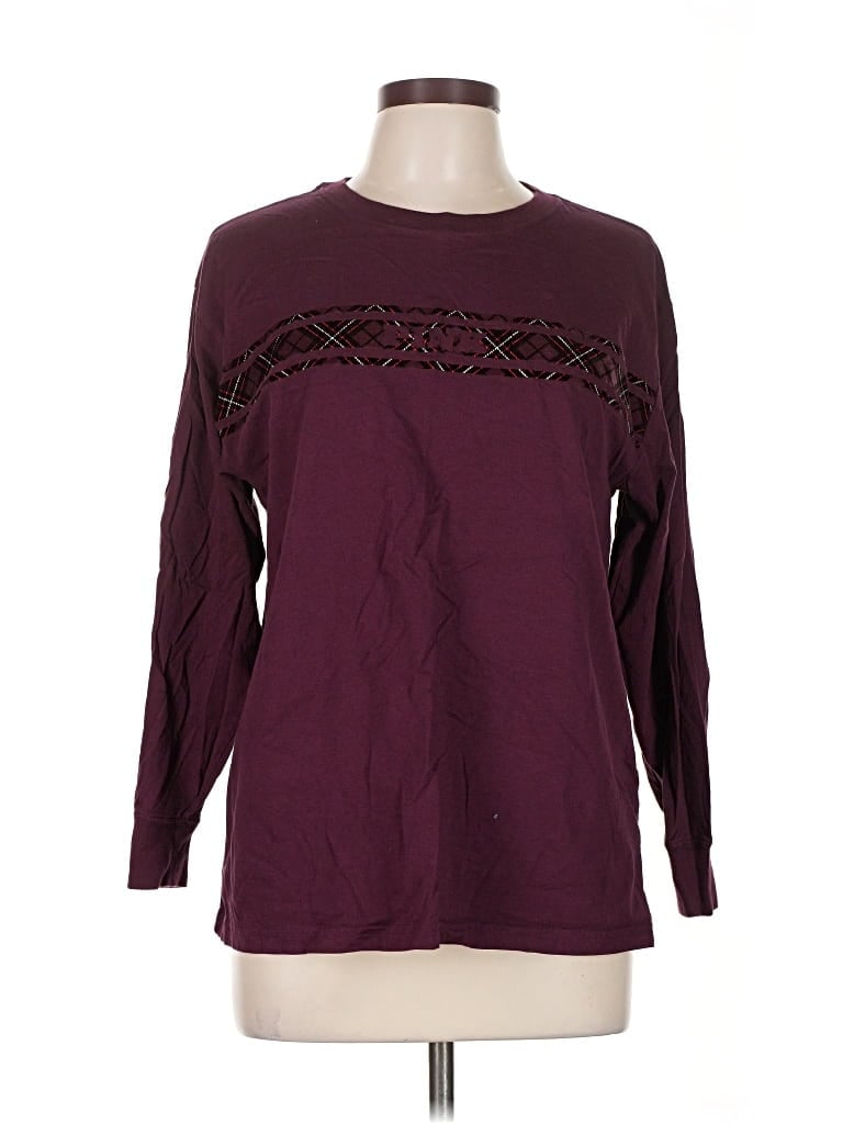 Pre-owned Victoria's Secret Pink Long Sleeve T-shirt In Burgundy