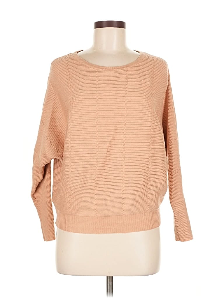 Pre-owned T Tahari Long Sleeve Top Tan Boatneck Tops In Brown