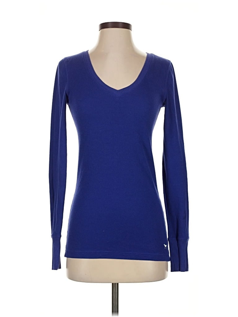 Pre-owned Victoria's Secret Pink Long Sleeve T-shirt In Blue