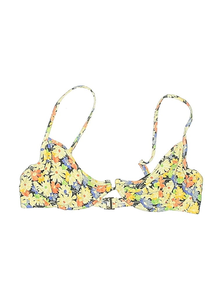 Pre-owned Something Navy Swimsuit Top Yellow Floral Pattern Swimwear