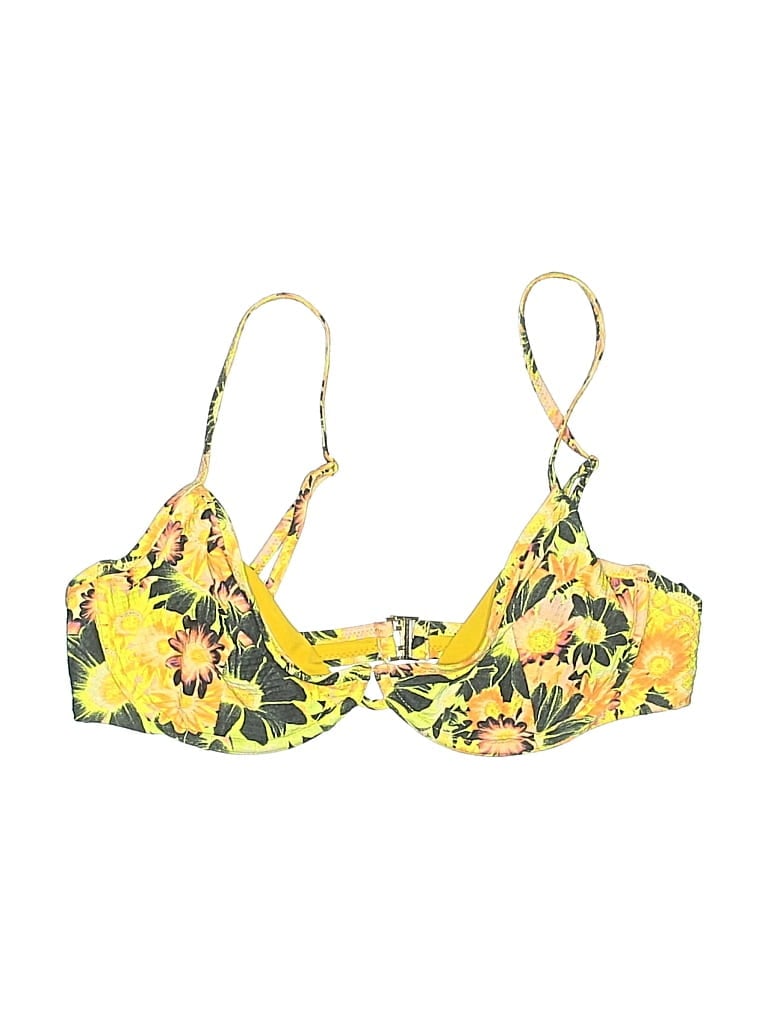 Pre-owned Something Navy Swimsuit Top Yellow Print Pattern Swimwear