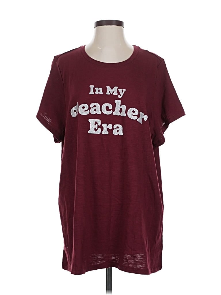 Pre-owned Lane Bryant Short Sleeve T-shirt In Burgundy