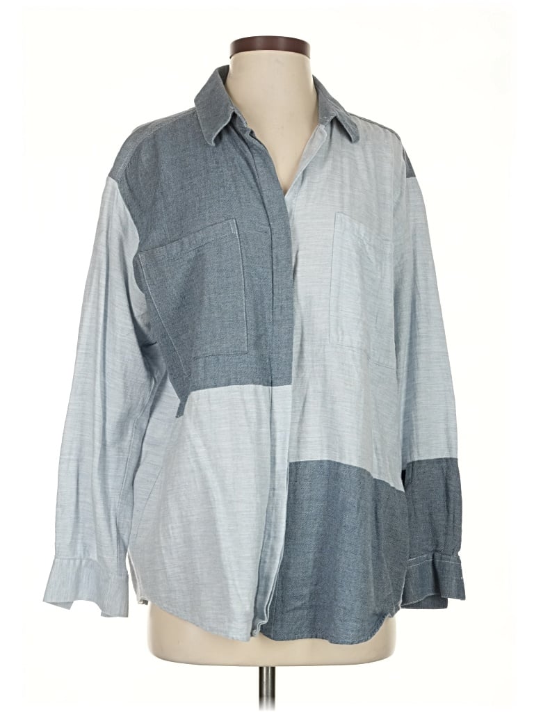 Pre-owned Asos Design Long Sleeve Button Down Shirt In Gray