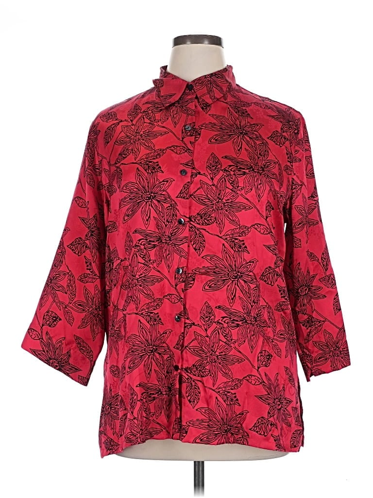 Pre-owned Chico's Design 3/4 Sleeve Silk Top Red Paisley Pattern Mock Neckline Tops