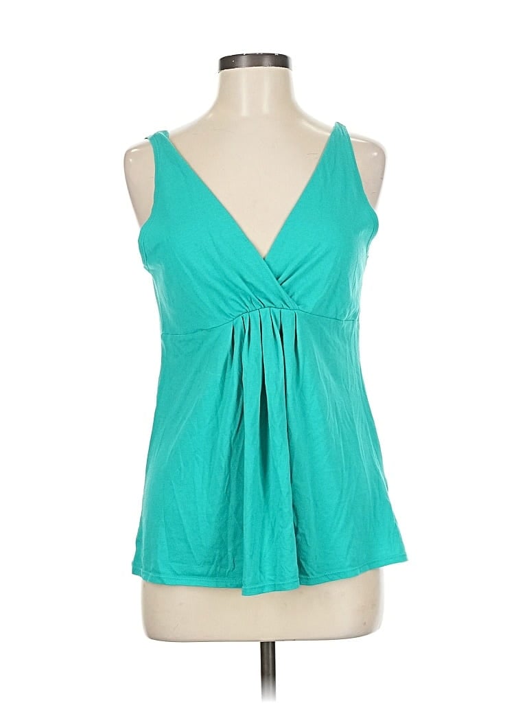 Pre-owned Fabletics Tank Top Teal Plunge Neckline Tops In Blue