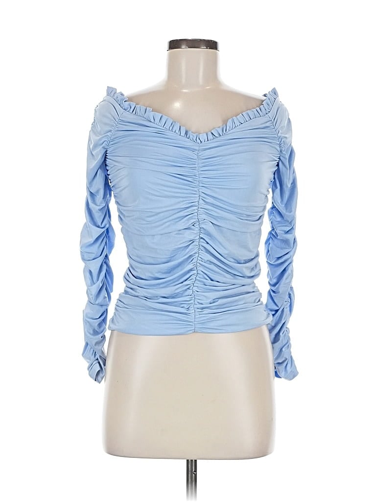 Express Long Sleeve Top Blue Sweetheart Neckline Tops In Blue