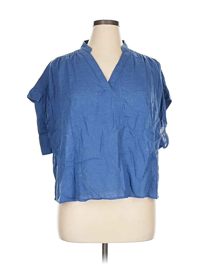 Pre-owned A.n.a. A New Approach Short Sleeve Blouse In Blue