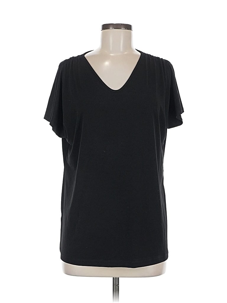Pre-owned Susan Graver Short Sleeve Top Black V Neck Tops