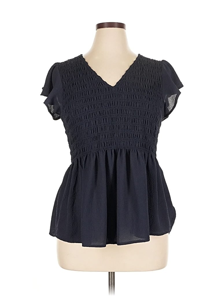 Pre-owned Madewell Short Sleeve Blouse In Black