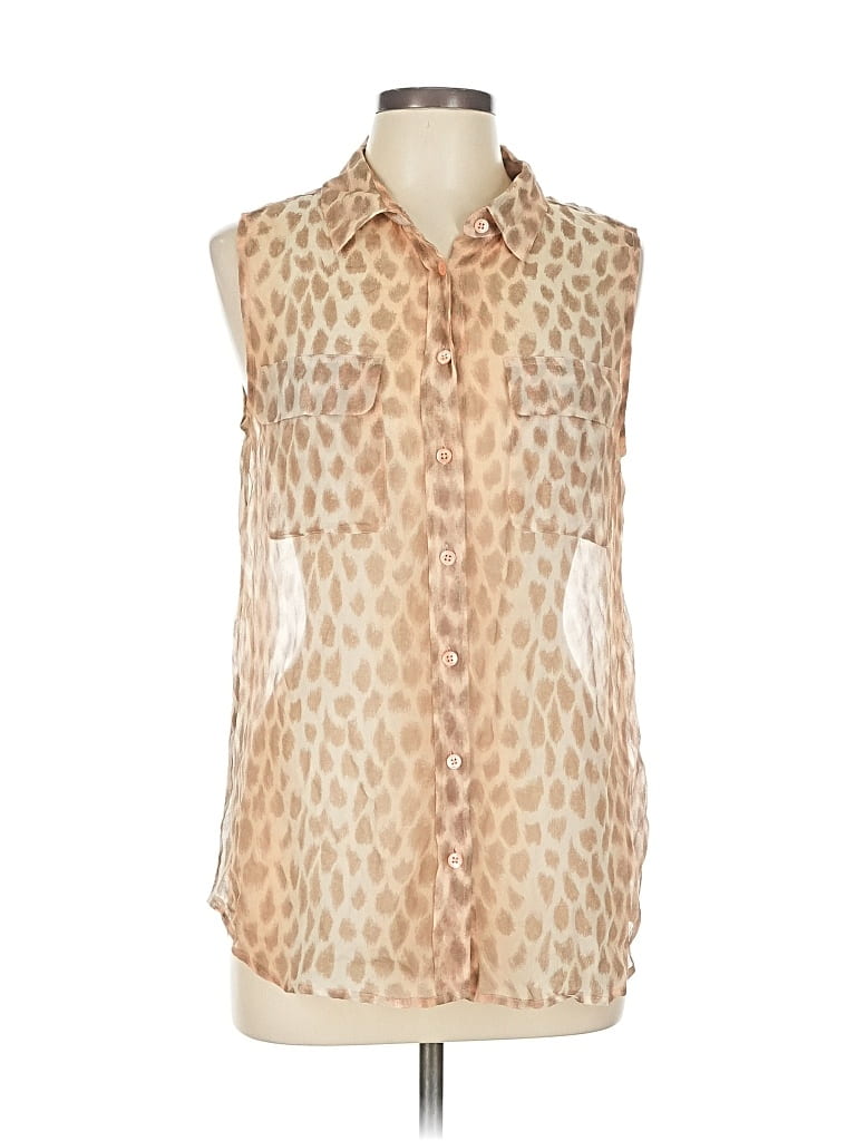 Pre-owned Equipment Sleeveless Button Down Shirt In Brown