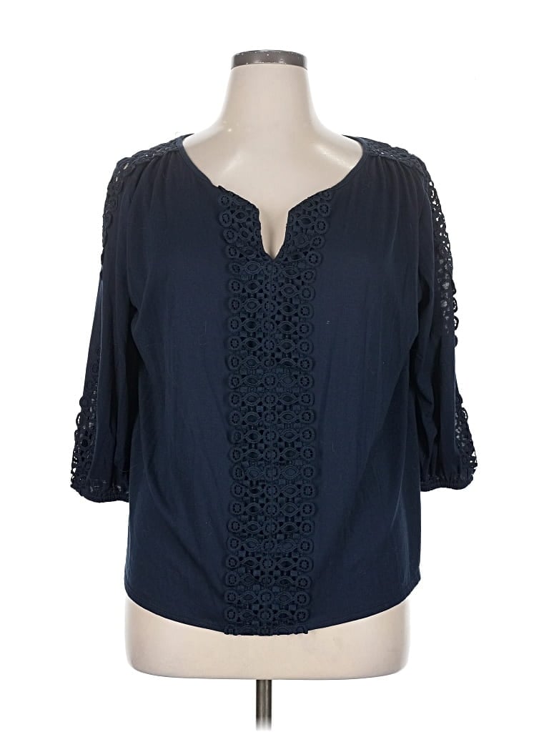 Pre-owned Carolyn Taylor 3/4 Sleeve Blouse In Blue