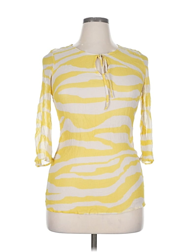 Pre-owned Inc International Concepts 3/4 Sleeve Top Yellow Boatneck Tops