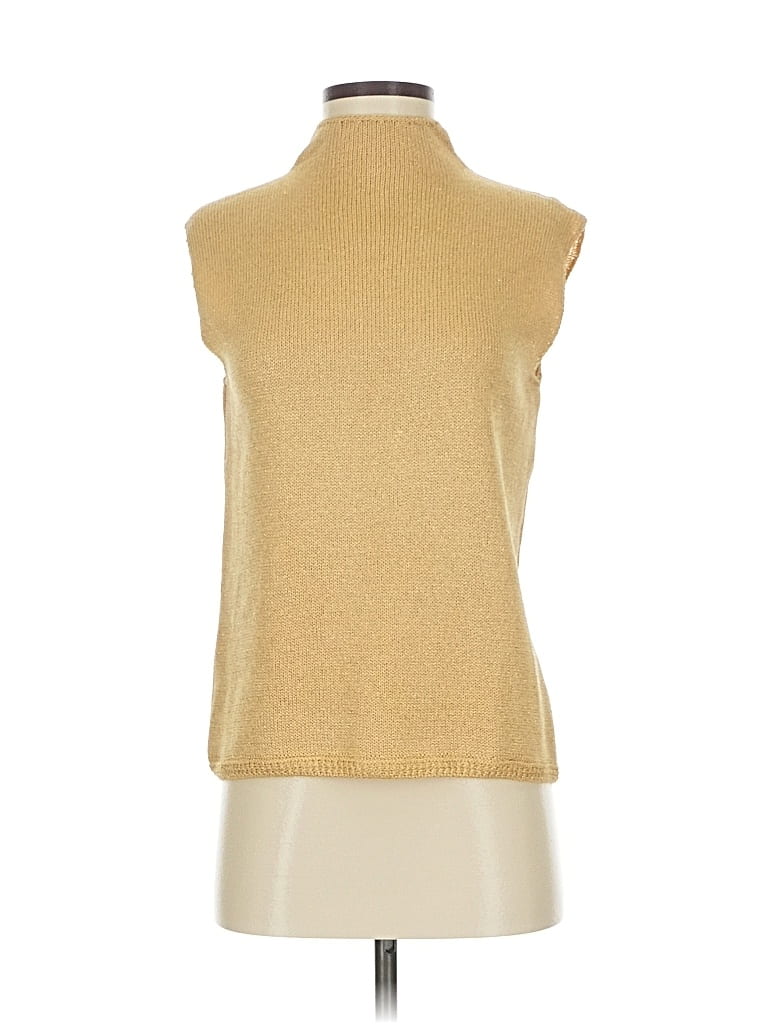 Pre-owned St. John Collection By Marie Gray Sleeveless Top Gold Turtleneck Tops