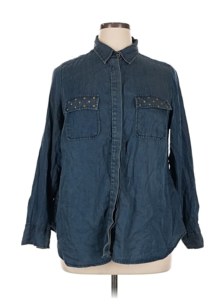 Pre-owned Cato Long Sleeve Button Down Shirt In Blue