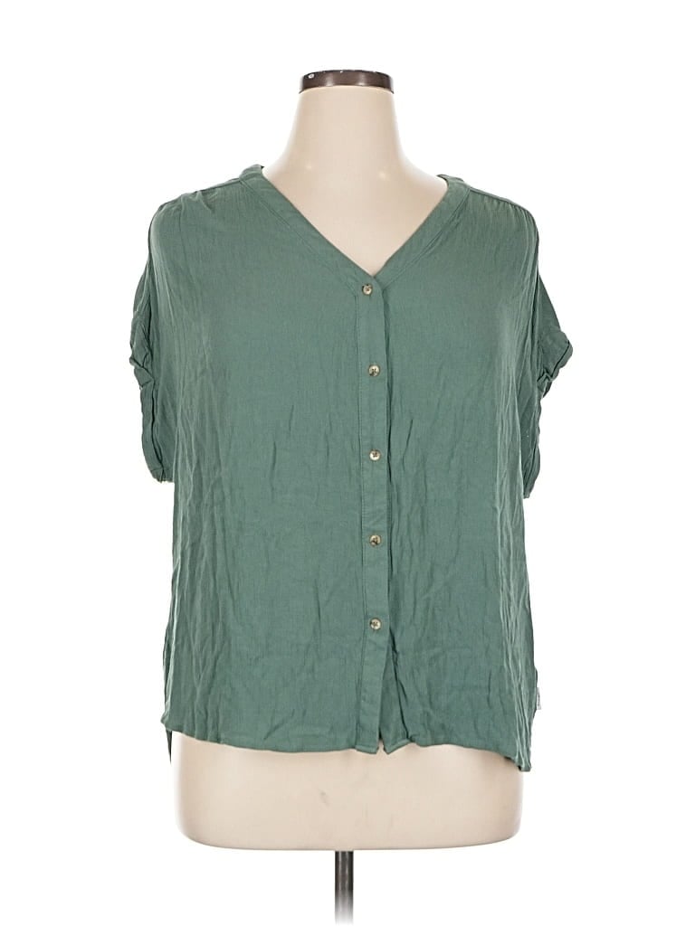 Pre-owned Orvis Short Sleeve Blouse In Green
