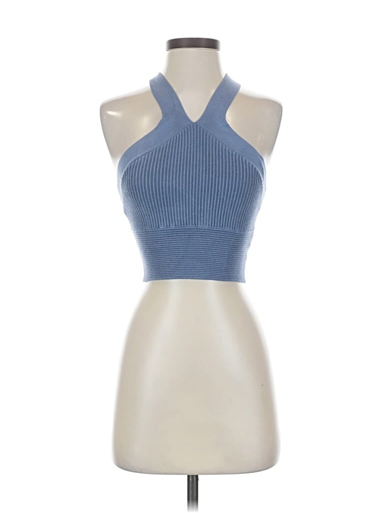 Pre-owned Abercrombie & Fitch Tank Top Blue Solid Pattern Halter Neckline Tops