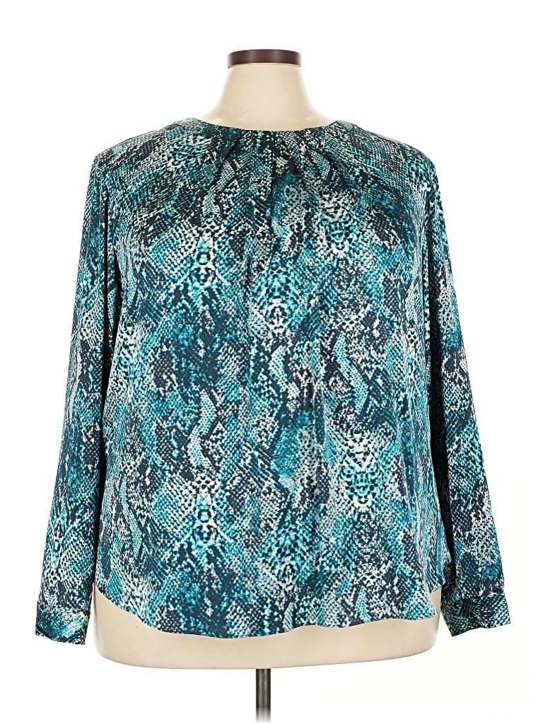 Pre-owned Jones New York Collection Long Sleeve Blouse In Blue