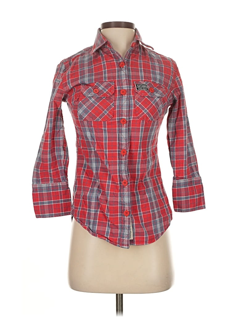 Pre-owned Superdry 3/4 Sleeve Button Down Shirt In Red