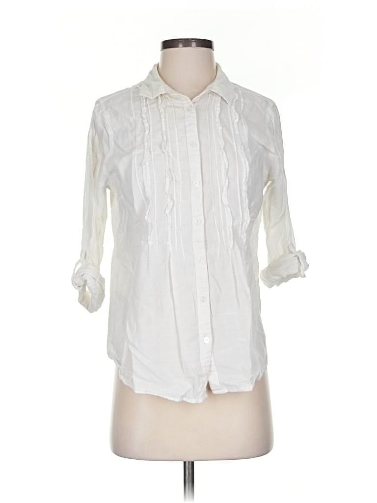 Pre-owned Dressbarn 3/4 Sleeve Button Down Shirt In White