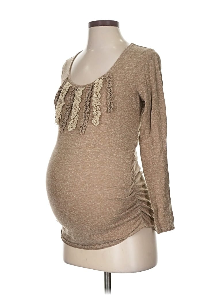 Pre-owned Motherhood 3/4 Sleeve Top Tan Scoop Neck Tops In Brown