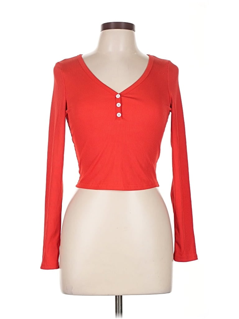 Pre-owned Unbranded Long Sleeve Henley Shirt In Red