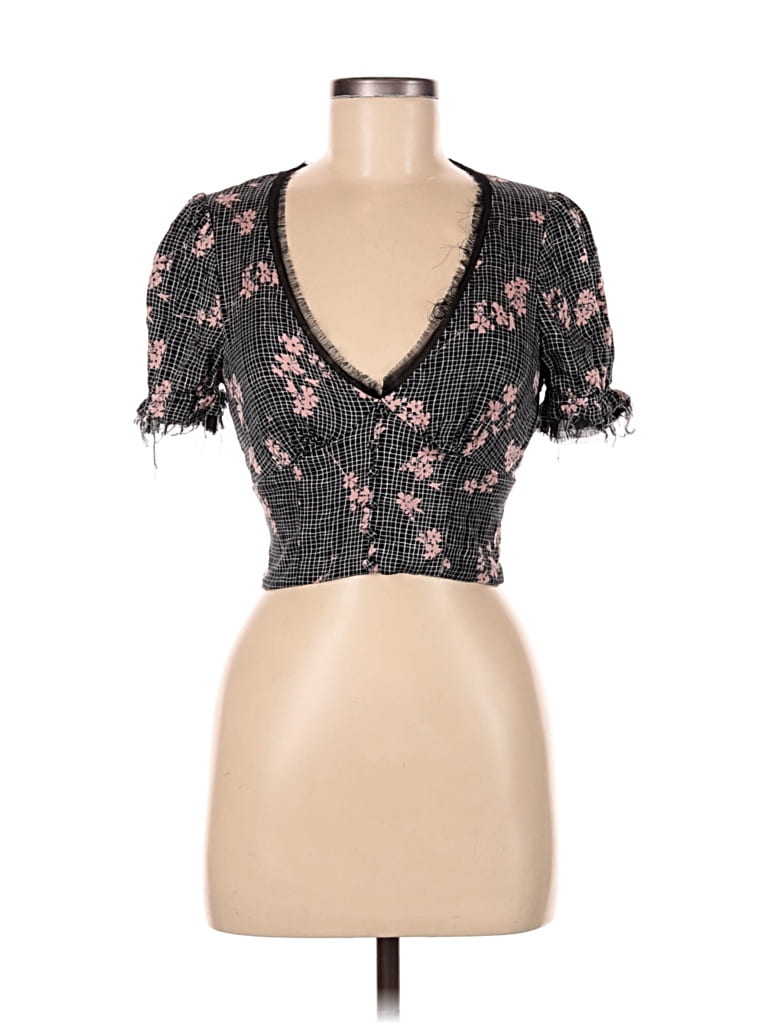 Pre-owned Urban Outfitters Short Sleeve Top Black Plunge Neckline Tops