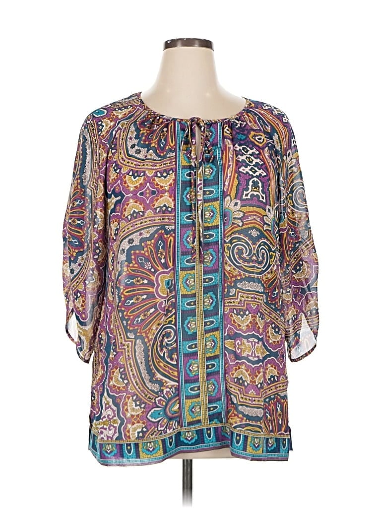 Pre-owned Nicole By Nicole Miller 3/4 Sleeve Blouse In Blue